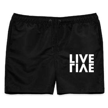 LIVE EVIL Wortspiel Minimalistisches Humor Design - Männer Badeshorts - Schwarz - Vorne - AI Model Male 178 light (178cm)