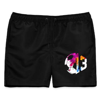 NR. 13 FUßBALLER NUMMER 13 FUßBALL 13. GEBURTSTAG - Männer Badeshorts - Schwarz - Vorne - AI Model Male 178 light (178cm)
