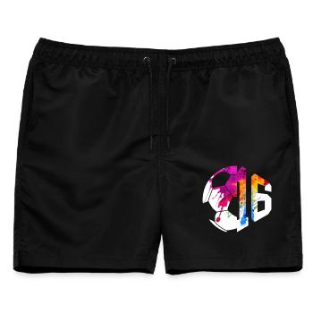 NR. 16 FUßBALLER NUMMER 16 FUßBALL 16. GEBURTSTAG - Männer Badeshorts - Schwarz - Vorne - AI Model Male 178 light (178cm)