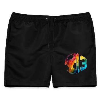 NR. 13 FUßBALLER NUMMER 13 FUßBALL 13. GEBURTSTAG - Männer Badeshorts - Schwarz - Vorne - AI Model Male 178 light (178cm)