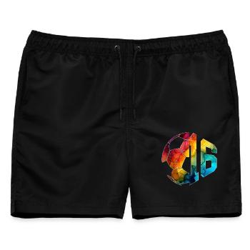 NR. 16 FUßBALLER NUMMER 16 FUßBALL 16. GEBURTSTAG - Männer Badeshorts - Schwarz - Vorne - AI Model Male 178 light (178cm)