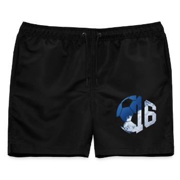 NR. 16 FUßBALLER NUMMER 16 FUßBALL 16. GEBURTSTAG - Männer Badeshorts - Schwarz - Vorne - AI Model Male 178 light (178cm)