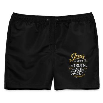 Jesus Bibelvers Der Weg Die Wahrheit Das Leben  - Männer Badeshorts - Schwarz - Vorne - AI Model Male 178 light (178cm)