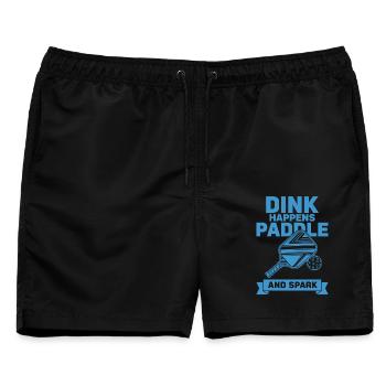 Pickleball-Dink passiert Paddel und Spark Lustig - Männer Badeshorts - Schwarz - Vorne - AI Model Male 178 light (178cm)
