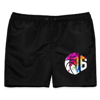 NR. 16 NUMMER 16 BASKETBALL 16. GEBURTSTAG - Männer Badeshorts - Schwarz - Vorne - AI Model Male 178 light (178cm)