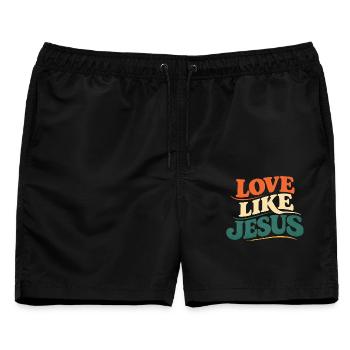 Jesus Tshirt Love Like Jesus Christliches Geschenk - Männer Badeshorts - Schwarz - Vorne - AI Model Male 178 light (178cm)