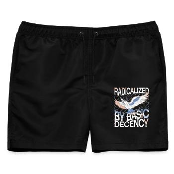 Radicalized by Basic Decency Statement Kunst - Männer Badeshorts - Schwarz - Vorne - AI Model Male 178 light (178cm)