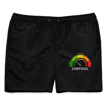 Lustiges, niedriges Cortisol, urkomisches, stressfreies Cortisol - Männer Badeshorts - Schwarz - Vorne - AI Model Male 178 light (178cm)