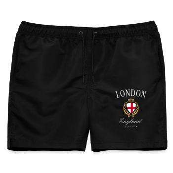 London England Wappen Krone – Reise Souvenir - Männer Badeshorts - Schwarz - Vorne - AI Model Male 178 light (178cm)