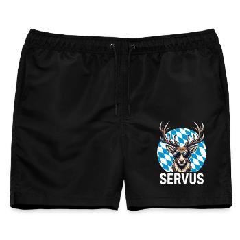 Servus Cooler Hirsch Bayern Volksfest - Männer Badeshorts - Schwarz - Vorne - AI Model Male 178 light (178cm)