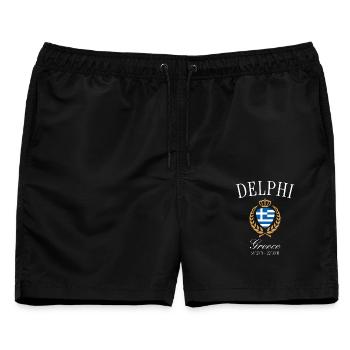 Delphi Griechenland Wappen Krone – Reise Souvenir - Männer Badeshorts - Schwarz - Vorne - AI Model Male 178 light (178cm)
