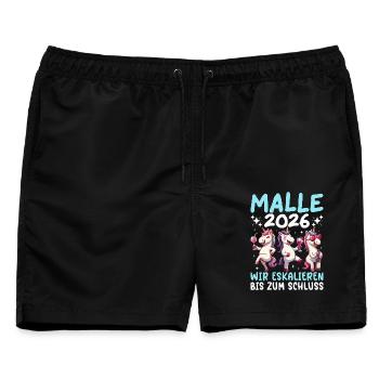 Malle 2026 Wir Eskalieren Bis Zum Schluss Einhorn - Männer Badeshorts - Schwarz - Vorne - AI Model Male 178 light (178cm)