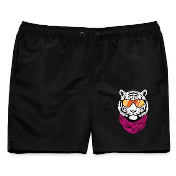 Weißer Tiger Sonnenbrille Pinkes Tuch - Männer Badeshorts - Schwarz - Vorne - AI Model Male 178 light (178cm)