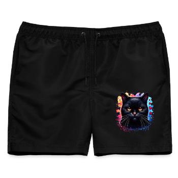 Schwarze Katze - Männer Badeshorts - Schwarz - Vorne - AI Model Male 178 light (178cm)