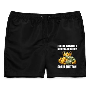 Geld macht nicht glücklich Reichtum Humor - Männer Badeshorts - Schwarz - Vorne - AI Model Male 178 light (178cm)