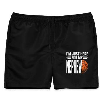 Ich bin nur wegen Basketball meines Neffen hier. - Männer Badeshorts - Schwarz - Vorne - AI Model Male 178 light (178cm)