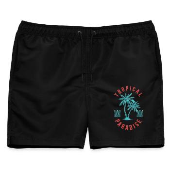 Tropical Paradise Retro Palm Abzeichen - Männer Badeshorts - Schwarz - Vorne - AI Model Male 178 light (178cm)