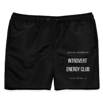 Introvert Energy Club - Lustig Social Battery Low  - Männer Badeshorts - Schwarz - Vorne - AI Model Male 178 light (178cm)