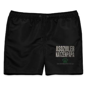 Asozialer Katzenpapa Pfote - Männer Badeshorts - Schwarz - Vorne - AI Model Male 178 light (178cm)