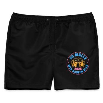 Malle 2026 FC Malle wir saufen alle - Männer Badeshorts - Schwarz - Vorne - AI Model Male 178 light (178cm)