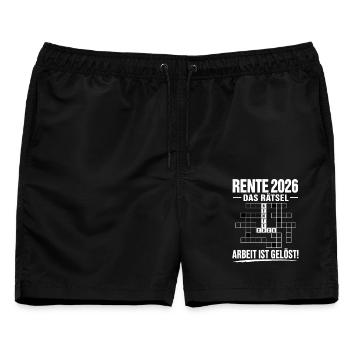 Rente 2026 Das Rätsel Arbeit Ist Gelöst - Männer Badeshorts - Schwarz - Vorne - AI Model Male 178 light (178cm)