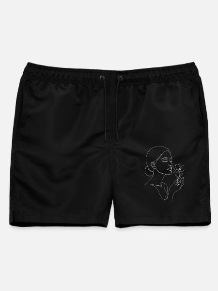 Linienbild Frau mit Rose I Unisex Line Art T-Shirt - Männer Badeshorts - Schwarz