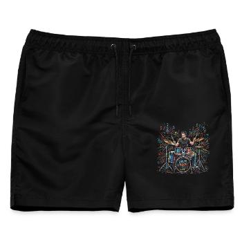 Männlicher Schlagzeuger spielt Trommel Print - Männer Badeshorts - Schwarz - Vorne - AI Model Male 178 light (178cm)