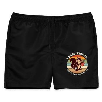 Ich vergrabe Dinge, vielleicht pflanze ich Eichhörnchen. - Männer Badeshorts - Schwarz - Vorne - AI Model Male 178 light (178cm)