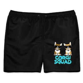 Corgi Squad – Geschenk für Hundefreunde - Männer Badeshorts - Schwarz - Vorne - AI Model Male 178 light (178cm)