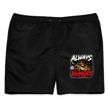 Lustiges Karpfenangelhemd – Immer hungrig - Männer Badeshorts - Schwarz - Vorne - AI Model Male 178 light (178cm)