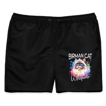 Birma Katze Flüsterer - Männer Badeshorts - Schwarz - Vorne - AI Model Male 178 light (178cm)
