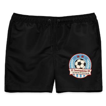 FC Sonntagskicker 09 - Männer Badeshorts - Schwarz - Vorne - AI Model Male 178 light (178cm)