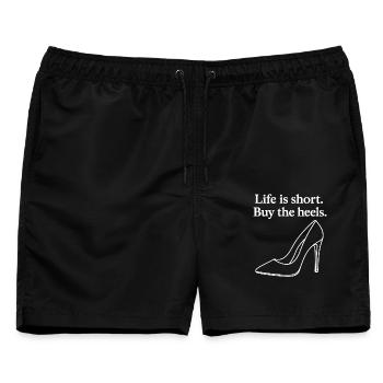 Life is short. Buy the heels. Line Art - Männer Badeshorts - Schwarz - Vorne - AI Model Male 178 light (178cm)