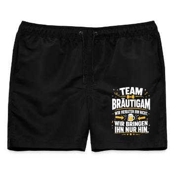 Team Bräutigam. Wir bringen ihn nur hin - Männer Badeshorts - Schwarz - Vorne - AI Model Male 178 light (178cm)