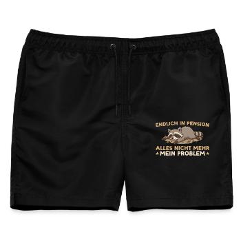 Pension Abschied Beamter Renteneintritt Waschbär - Männer Badeshorts - Schwarz - Vorne - AI Model Male 178 light (178cm)