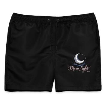 Mondlicht Shirt mit Halbmond – Mystische Nacht - Männer Badeshorts - Schwarz - Vorne - AI Model Male 178 light (178cm)
