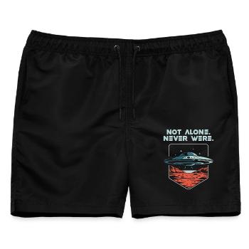Not Alone. Never Were. UFO Alien Präsens - Männer Badeshorts - Schwarz - Vorne - AI Model Male 178 light (178cm)
