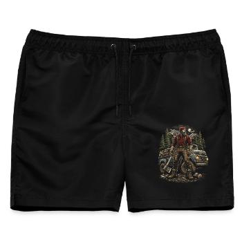 Holzfäller Baumfäller Waldarbeiter - Männer Badeshorts - Schwarz - Vorne - AI Model Male 178 light (178cm)