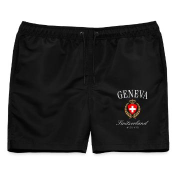Genf Schweiz Wappen Krone – Reise Souvenir - Männer Badeshorts - Schwarz - Vorne - AI Model Male 178 light (178cm)