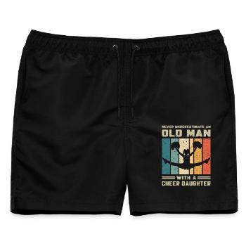 Papa - Alter Mann mit Cheerleader Tochter - Männer Badeshorts - Schwarz - Vorne - AI Model Male 178 light (178cm)