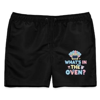 Geschlechter-Enthüllung, was im Ofen ist, Babyparty-Team - Männer Badeshorts - Schwarz - Vorne - AI Model Male 178 light (178cm)