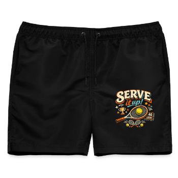 Tennis Serve It Up Retro Motiv - Männer Badeshorts - Schwarz - Vorne - AI Model Male 178 light (178cm)