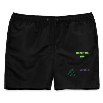 Sieh zu, wie ich gewinne – motivierendes Zitat - Männer Badeshorts - Schwarz - Vorne - AI Model Male 178 light (178cm)