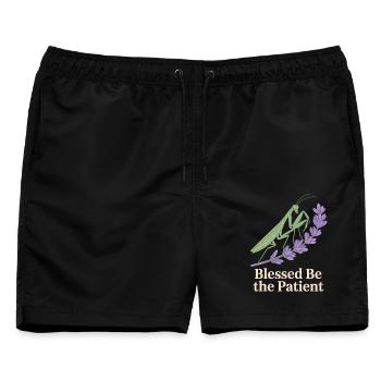 Gottesanbeterin mit Lavendel - Männer Badeshorts - Schwarz - Vorne - AI Model Male 178 light (178cm)