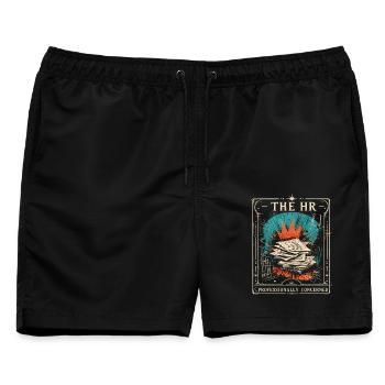 Retro Personalwesen-Zitat: Büro-Kunstdesign - Männer Badeshorts - Schwarz - Vorne - AI Model Male 178 light (178cm)