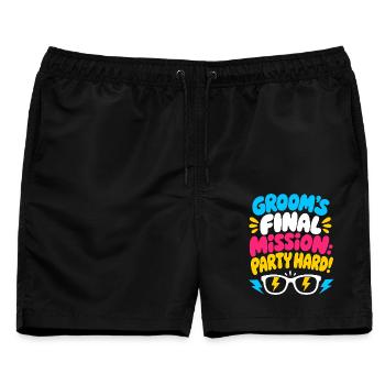 Grooms Final Mission JGA - Männer Badeshorts - Schwarz - Vorne - AI Model Male 178 light (178cm)