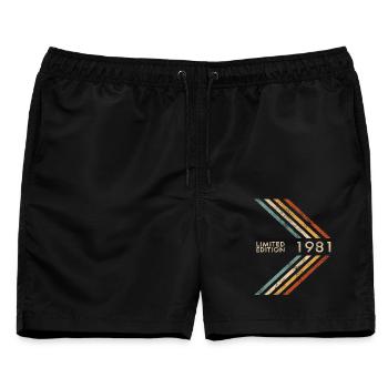 1981 Limited Edition Geburtstag Herren Damen Retro - Männer Badeshorts - Schwarz - Vorne - AI Model Male 178 light (178cm)