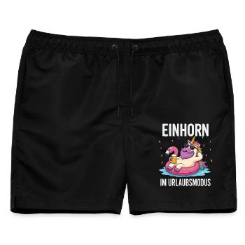 Lustiges Einhorn Urlaub Bier Party Urlaubsmodus - Männer Badeshorts - Schwarz - Vorne - AI Model Male 178 light (178cm)