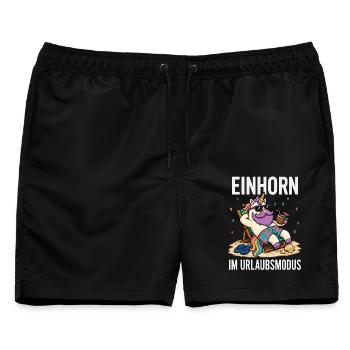 Einhorn Urlaubsmodus Männer Camping Fun Shirt  - Männer Badeshorts - Schwarz - Vorne - AI Model Male 178 light (178cm)