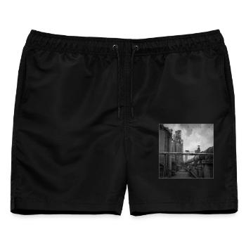 Wolf Lost Place Schwarzweiß Kunst Animal Crime  - Männer Badeshorts - Schwarz - Vorne - AI Model Male 178 light (178cm)